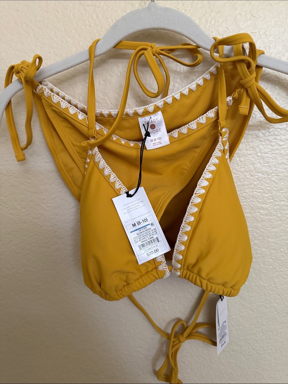 Shade & Shore Mustard Yellow Triangle Bikini with White Trim